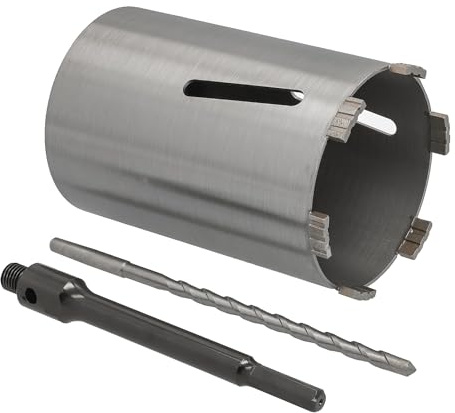 Corona diamantata esagonale lunga (200 mm) con fissaggio e punta di centraggio, lunghezza utile 180 mm, diametro 127 mm, corona di perforazione in calcestruzzo