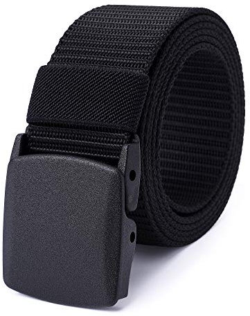Mile High Life Ceinture Nylon Mixte Ceinture Militaire Extérieure Ajustable Boucle Plastique Sangle Coton(142CM, Noir)