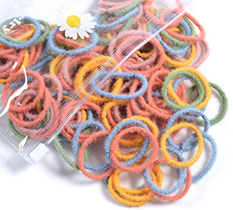 Youxuan Small Hair Elastics for Girls, Soft and Comfy Rubber Bands, 100 PCS Hair Ties, Multi Color