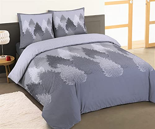 Vision Bettwäsche aus Flanell, Wald, Bettbezug 200 x 200 cm, mit 2 passenden Kissenbezügen, 65 x 65 cm, 100 % Baumwollflanell