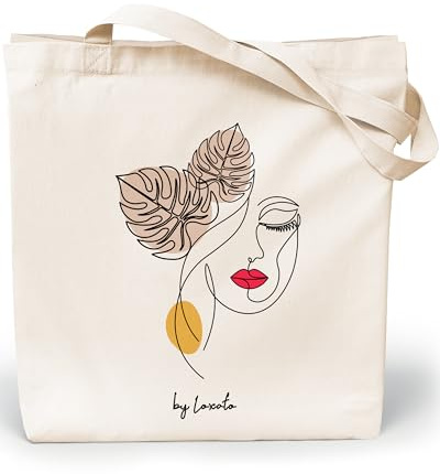 Loxato Tote Bag Femme - Sac Cabas Original en Toile Coton - Fourre-Tout | Coton 100%, Grand 35 x 42 x 8 cm, Réutilisable, Sac en Toile, Unisexe