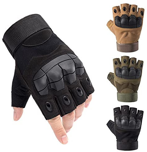 Taktische Halbfinger Handschuhe, Paintball-Airsoft-Fingerlos Handschuhe, Airsoft Militär Handschuhe für Motorrad Jagd Radfahren Schießen Wandern Camping Armee Trainingshandschuhe MTB (M, Schwarz)