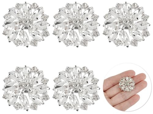 FINGERINSPIRE 6 Pièces 26.5MM Fleur Laiton Strass Tige Bouton Cristal Couleur Argent à Coudre - 1 Trou, Dos Plat, Métal, Flocon de Neige, Griffe de Mode