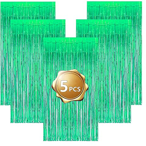 Eowppue Tenda Lametta Verde Scintillante, 5 Pezzi Tende Lametta in Lamina con Frange, Tenda Piena e Luminosa per Matrimonio, Fidanzamento, Doccia Nuziale, Compleanno, Festa di Addio al Nubilato