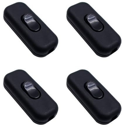 Lot de 4 Noir Inline Interrupteur cordon,6 A 250 V Interrupteur Torpedo,Lampe Inline 2 ou 3 ligne Interrupteur Lampe de Chevet,pour Petit Appareil,Lampe de Table