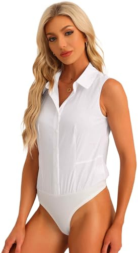Allegra K Donna Top Body Da Lavoro Da Lavoro Senza Maniche Con Colletto Per Camicia Body Abbottonata Bianca M