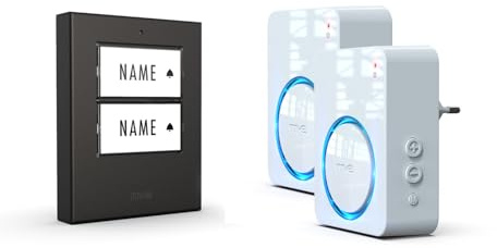 m-e Funkklingel BELL-522 AC Edelstahl Anthrazit mit Sender und Empfänger für 2-Familienhaus | Erweiterbare kabellose Türklingel mit 300 Meter Reichweite | Türglocke für Steckdose