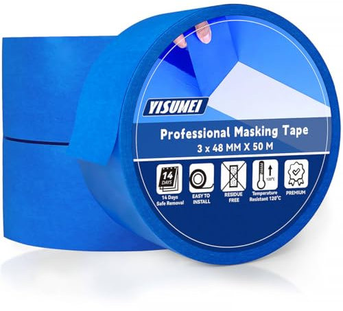 YISUMEI Malerkrepp (48 mm x 50 m) | 3x Maler-Blauband Kreppband für Malerarbeiten und Renovierungen | Abklebeband zum Streichen, Renovieren,Lackieren
