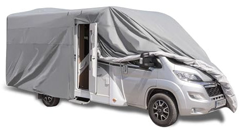 WALSER Premium Wohnmobil Abdeckplane, 100% wetterfeste Wohnmobilabdeckung, wasserdichte Wohnmobilplane mit UV-Schutz, Schutzhülle für Reisemobile + Aufbewahrungstasche 850x250x225cm (Dachlänge: 790cm)