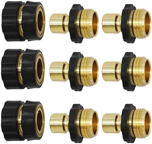 Gartenschlauch-Zubehör, 1,9 cm (3/4 Zoll) Gartenschlauchverbinder, Schnellkupplungszubehör für den Garten, männliche und weibliche Freigabeanschluss, Schwarz und Gold