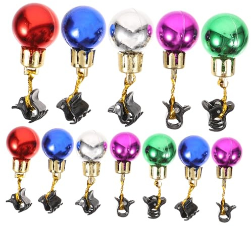 FRCOLOR 12piezas Colgante de Bola Navideña Pinzas Brillantes para Bigotes Pinza de Campana Decoración para Barba Colorida para Vello Facial Decoración Navideña para Color Aleatorio