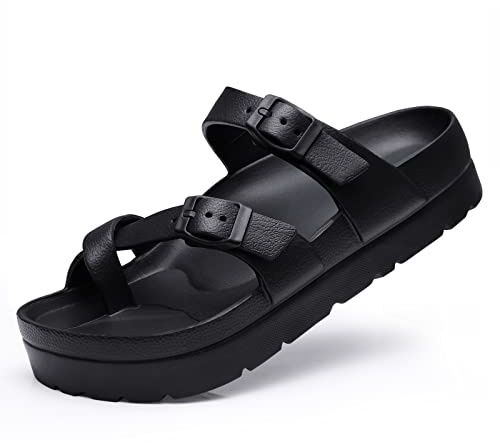 Beslip Women's Platform Sandals with Arch Support | Comfortable Foam Slides Lightweight Thick Soles, Adjustable Buckle, Ultra Cushion
