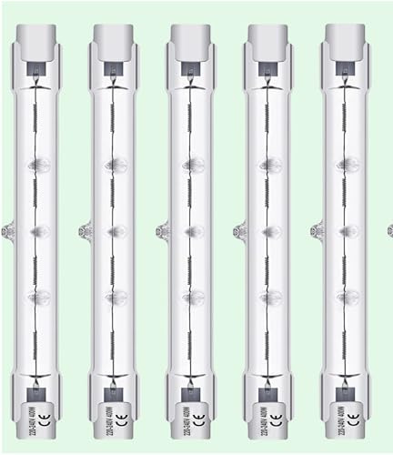 Vinaco J118 R7S Bulb 400W, 5 Pack R7S Halogen Bulb 118MM 400W Dimmable with 2800K Warm White, High Output 7500LM Linear Halogen, Long Lifespan 118MM for Security Landscape Light