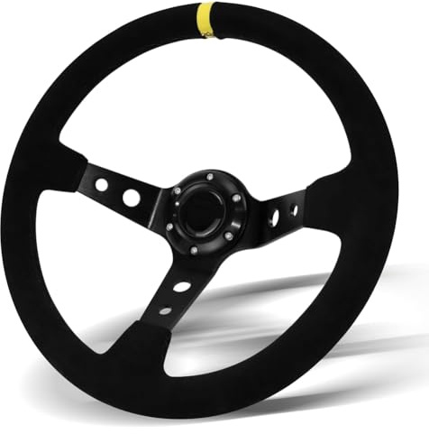 Sxmrmnx Volant de Course Universel, 350 mm, 6 Boulons, en Daim pour Course/Rallye/Sport Automobile/Simulation de Conduite Automobile