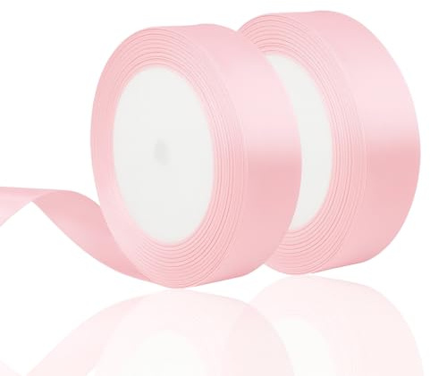 pawpoem 2 PCS Cinta Rosa, Cinta de Raso Rosa 20mm x 22m, para Lazo y Decoración, Listón de Satén para Ramo de Boda,Cinta Regalo Bebé,Globos,Costura,Manualidades,Bodas y Envolver Regalos
