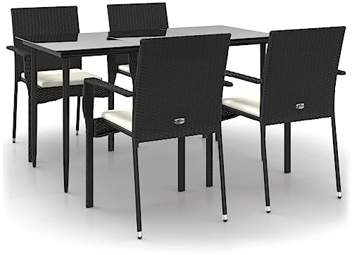 pokgdf Gruppo da pranzo modulare per esterni combinabile 5 pezzi Gruppo da pranzo per terrazzo e giardino in rattan PE con cuscini imbottiti e tavolo in vetro temperato, sedie da giardino con