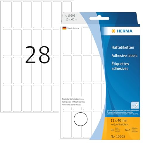 HERMA Removable Labels, 672 Labels, 13 x 40 mm, White, Multi-Purpose, Office, Home, Kitchen