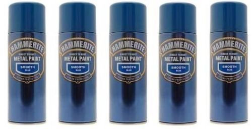 5x Hammerite Smooth Blue Metal Spray Paint 400ml