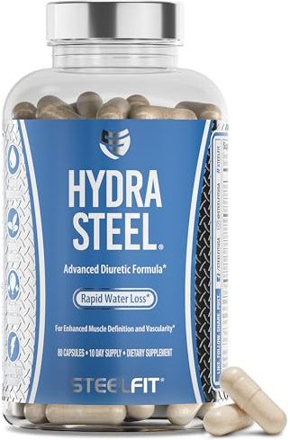 SteelFit Hydra Steel, Diuretic Water Pills Supplement with Dandelion & Added Electrolytes - Boost Water Weight Loss for Enhanced Muscle Definition - Water Retention & Bloat Relief - 80 Count