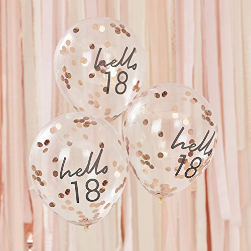 Ginger Ray Rose Gold Foiled 18 Inch Decorative Party Balloons 5 Pack Mix