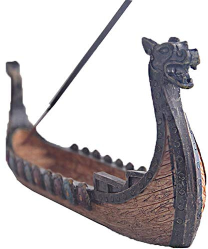 Viking Ships, Retro Ships Ornament Collectible Figurines, Resin Viking Boat Model, Can be used as decorations and Incense Stick Holder (24 x 12 x 5 cm)