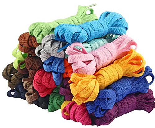 24 Pares Cordones Planos, Tejidos Planos Cordones de Zapatos para Entrenadores Botas de Caminar Senderismo Zapatos de Skate Zapatillas de Deporte Cordones Multicolor