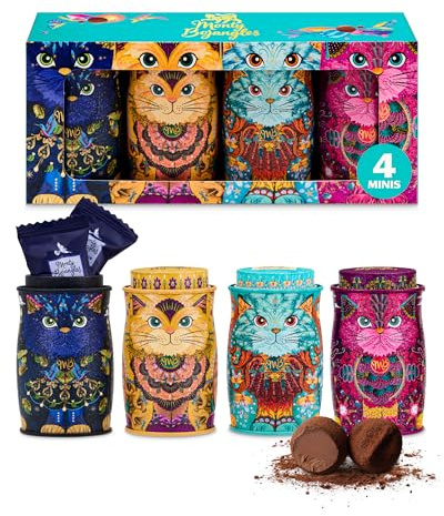 Monty Bojangles Kit-Tins Cocoa Dusted Chocolate Truffles Gift Set (4 x 36g) Four Flavours In One, Luxury Chocolatey Truffles - Collectable Cat Tins, Truffles Chocolate Gift Box With Bespoke Design