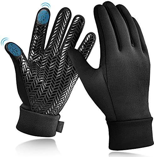 EEFOW Winter Touchscreen Thermal Kids Gloves - Sport Non-slip Running Touchscreen Windproof Warm Riding Outdoor Gloves for Football Bike Rugby Cycling Hockey Boys Girls Black 4-6 years old