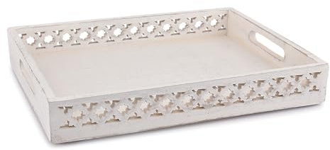 EDHAS Platters Mango Wood Tray with Handles Serving Platters for Breakfast in Bed, Tea, Coffee with Cutout Handles (White) (35.56cm x 27.94cm x 5.08cm)