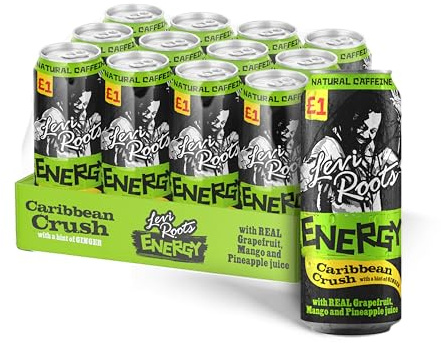 Levi Roots Caribbean Crush Energy Drink – Grapefruit, Mango & Pineapple – Natural Caffeine – B Vitamins – 12 x 500ml Cans – Vegetarian – Tropical Flavour