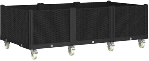 vidaXL Odlingslåda med hjul svart 150x80x54 cm PP, hög odlingslåda, odlingskruka, blomkrukor, höga odlingslådor, odlingskrukor, blomkruka