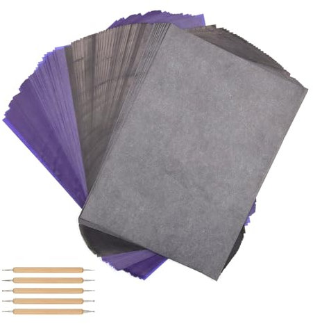 TIANLIN 100 Blatt Pauspapier, Kohlepapier, mit 5 Transferstiften, Transferpapier, Durchschlagpapier, Pauspapier A4, Geeignet für Holz, Papier, Keramik, Leinwand, 21 × 29,7 cm (Blau/Schwarz)
