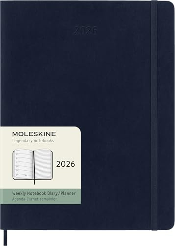 Moleskine Classic 12 Month 2026 Weekly Planner, Soft Cover, XL (7.5 x 9.75), Sapphire Blue, 144 pages