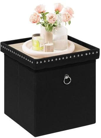 Bonlife Pouf Contenitore, Portaoggetti Baule, Poggiapiedi Pieghevole Quadrato, Cassapanca, per Ingresso, Soggiorno e Camera da Letto, Nero, 40x40x40 cm