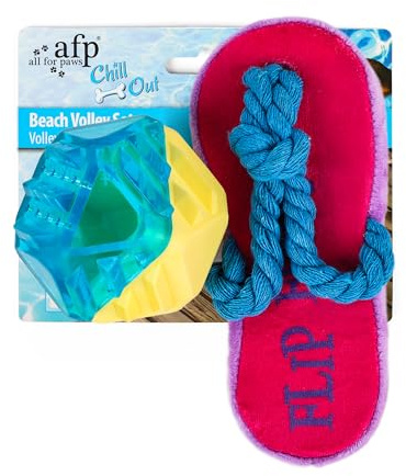 ALL FOR PAWS Jouet rafraîchissant pour Chien - Jouet d'été pour Chien en Peluche - Requin de Dentition pour l'été (Beach Volley Set)