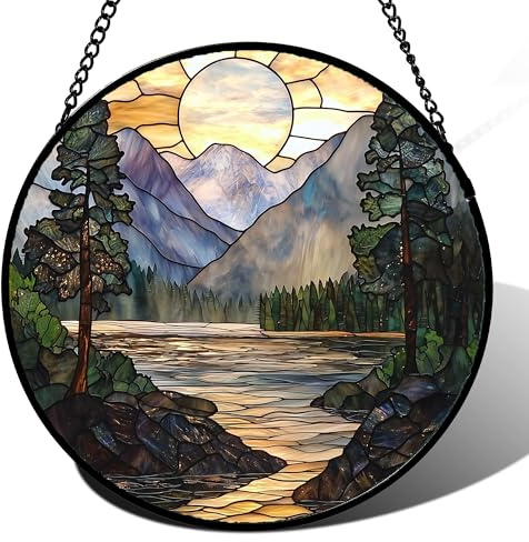 Mountain Lake Stained Glass Window Hanging Suncatcher Gifts for Women 12