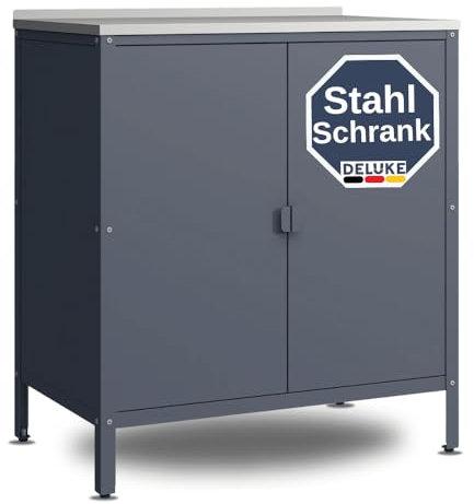 DELUKE® Outdoor Schrank Wetterfest KUMO - Stahl | Gartenschrank Balkon Schrank Außen Terrassenschrank Aussenschrank Mehrzweckschrank Außenbereich Lagerschrank Metallschrank, Grau