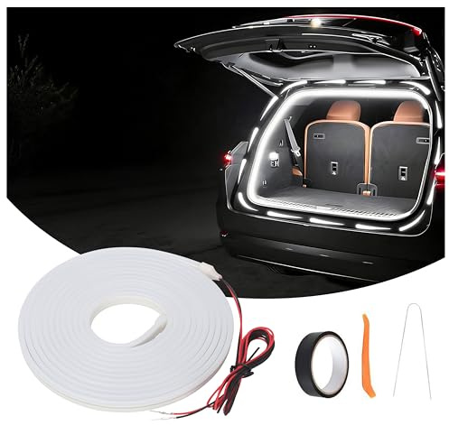 LED Kofferraum Lichtstreifen 4M, Dynamische Fließende Kofferraumbeleuchtung mit Gleichmäßiger Ausleuchtung, Wasserdicht & Selbstklebend, Einfache Montage, Geeignet für SUV, MPV, Kombi,Weißes Licht