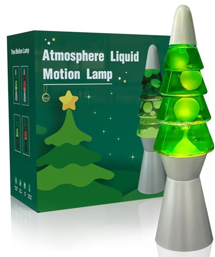 AONESY Lampada a Movimento Liquido Albero di Natale 35cm Liquido Verde & Cera Bianca Lampada da Tavolo con Lampadina, Base Nera o Argento, Lampada Notturna Festiva per Adulti & Bambini
