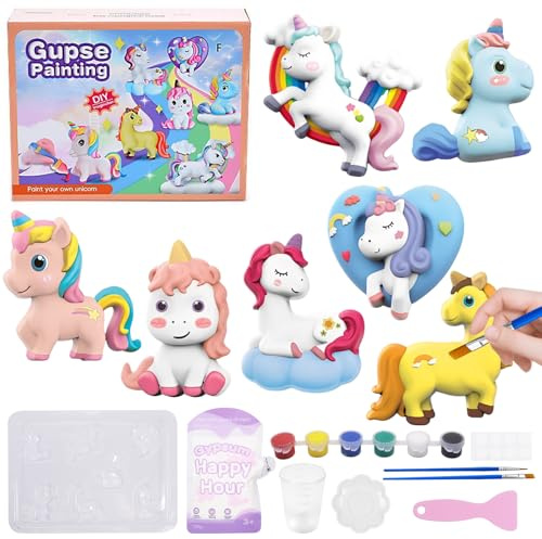 Zkaoai Lot de 9 figurines de moulage en plâtre licorne pour enfants - Pour couler et peindre - Kit de bricolage pour plâtre - Pour enfants et garçons - Cadeau (licorne)