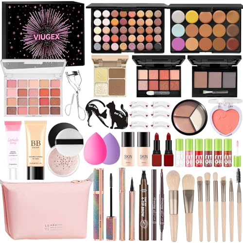 Kit de Maquillaje Profesional Completo, Set Maquillaje Mujer, Estuche de Maquillaje Todo en Uno con Paleta Sombras de Ojos Fundación Corretores Contorno Lápiz Labial Máscara Eyeliner,Regalo para Niñas
