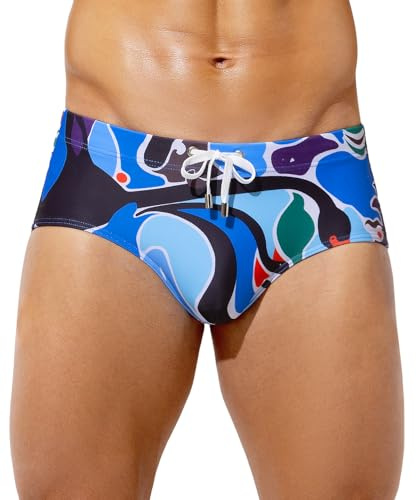 Casey Kevin Men's Printed Swim Briefs Quick Dry Swimsuit Sexy Underwear