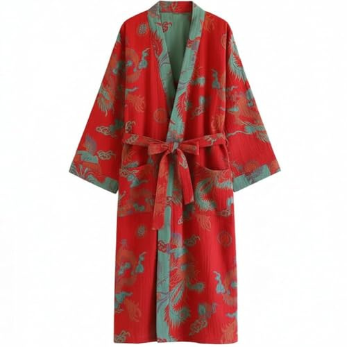 Keuyeo Accappatoio in Stile Giapponese, Primaverile, in Cotone Jacquard, Pigiama Kimono Yukata, Accappatoio.