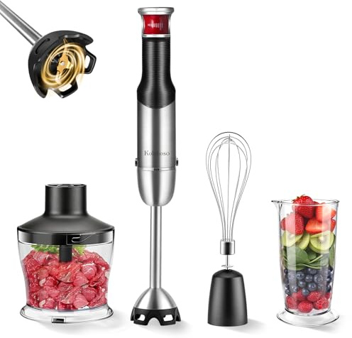Kolohoso 1500W Frullatore a Immersione, 4 in 1 Multifunzione Immersione, Frullatore a Immersione a Velocità Variabile con Avvio Graduale, con Frusta, Tritatutto e Misurino per Preparare Pappe, Zuppe