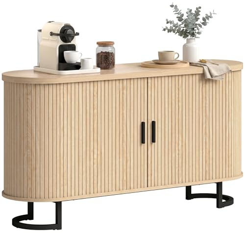 HOMCOM Buffet Salon Ovale 2 Portes Coulissantes 140x40x75cm Bois Naturel