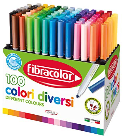 Pennarelli 100 COLORI Fibracolor - confezione 100 pennarelli punta conica in 100 colori diversi, superlavabili