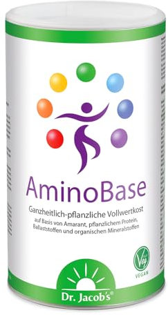 Dr. Jacob’s AminoBase 345 g I ganzheitlich-pflanzlicher Mahlzeitersatz I veganes Proteinpulver mit Ballaststoffen und Mineralstoffen I basisch Abnehmen* Diätpulver Basenfasten I 8 Portionen, vegan