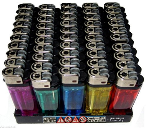 200 x Einwegfeuerzeuge mit Reibrad Einweg Feuerzeug Raucherbedarf 4 x 50 Stück auf Display - Lighter