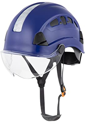 Defender Safety H1-CH Safety Helmet Hard Hat with Visor ANSI Z89.1 for Construction (Blue w/Visor)