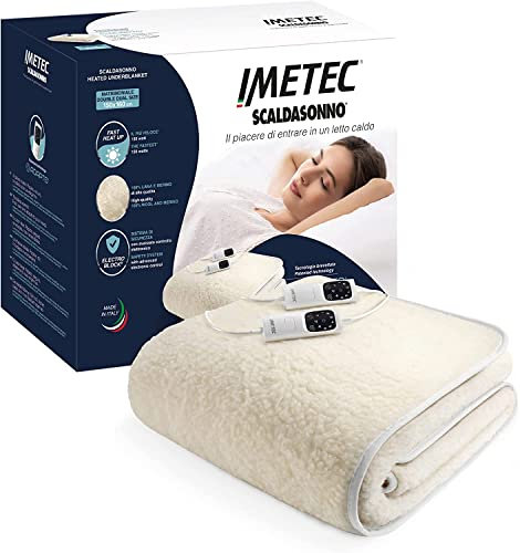 Imetec Adapto Scaldasonno Matrimoniale 150x160 - Scaldaletto Elettrico 100% Lana Merino, Basso Consumo, 2 zone di riscaldamento separate, Timer Autospegnimento, Massima Sicurezza, Made in Italy